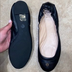 Tory Burch Black Leather Ballet Flats